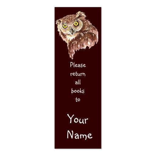 Funny Grumpy Owl, Go Away I'm Reading, Bookmark Business Card Templates (back side)