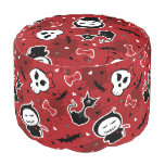 Funny Halloween Characters Pattern Round Pouf