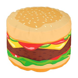 Funny hamburger in a sesame seed bun, round pouf