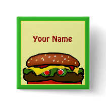 Funny Hamburger Picnic Name Tag Button