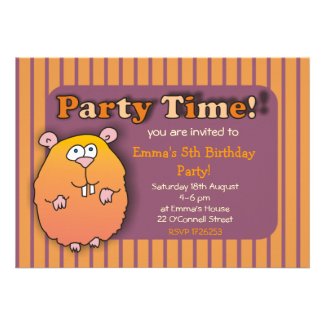Funny Hamster Orange Purple Striped Invitations