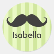 Funny handlebar mustache moustache green name sticker