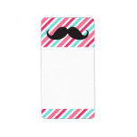 Funny handlebar mustache on pink aqua blue stripes personalized address label