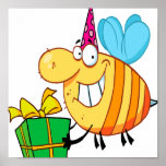 funny happy birthday bumble bee cartoon character posters