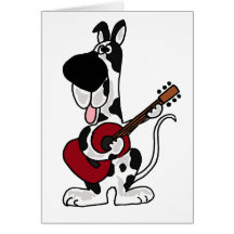 Funny Harlequin Great Dane Playing Guitar Card