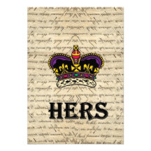 Funny hers text & crown invitation