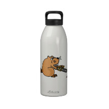 Funny High Tech Beaver with Chainsaw Drinking Bottle