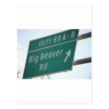 Funny HIghway Sign Big Beaver Road Exit 69 Postcards