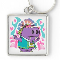 funny hippy hippie hippo cartoon key chain