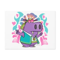 funny hippy hippie hippo cartoon postcard
