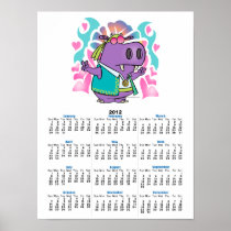 funny hippy hippie hippo cartoon poster