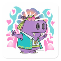 funny hippy hippie hippo cartoon square sticker