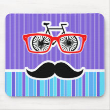 Funny Hipster; Blue & Purple Stripes Mousepads