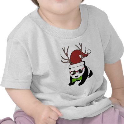 Funny Hipster Christmas Panda with antlers Tees