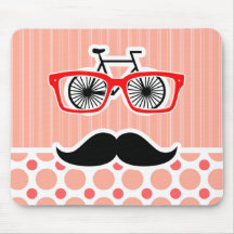 Funny Hipster Mustache; Coral & Pink Dots Mousepad