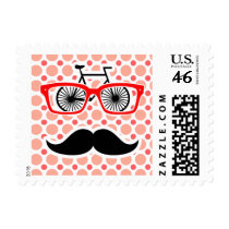 Funny Hipster Mustache; Coral & Pink Dots Stamp