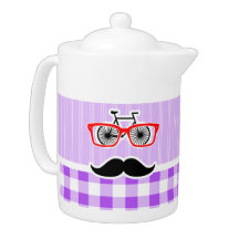 Funny Hipster Mustache Purple Gingham