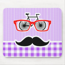 Funny Hipster Mustache Purple Gingham Mouse Pads