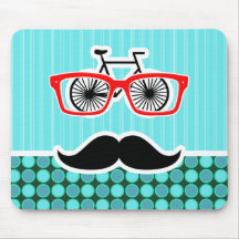 Funny Hipster; Turquoise Polka Dots Mouse Pad