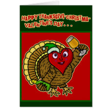 Funny Holiday Drunk Turkey Heart Cards=
