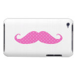 Funny Hot Pink Girly  Polka Dots Mustache Barely There iPod Case