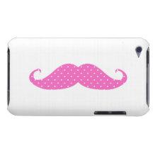 Funny Hot Pink Girly  Polka Dots Mustache Barely There iPod Case
