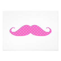 Funny Hot Pink Girly  Polka Dots Mustache Personalized Invite