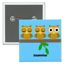 funny insomniac owl button