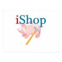 Funny iShop With Piggybank and Hammer Postcards