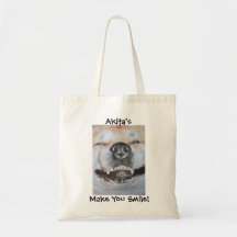 funny Japanese akita realist dog art tote bag