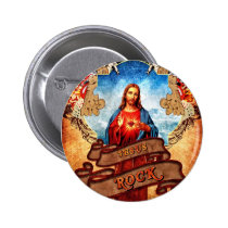 jesus, funny, rock, humor, illustration, vintage, skull, cool, tattoo, buttons, flame, heart, poker, banner, angel, god, religion, r&#233;tro, art, sky, guitar, button, Button with custom graphic design