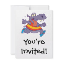 funny jogging hippo runner cartoon announcement
