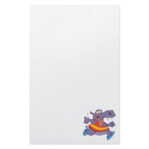 funny jogging hippo runner cartoon personalized stationery
