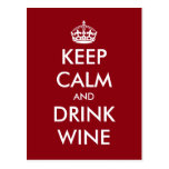 Funny Keep calm and drink wine postcards for party