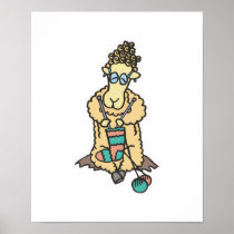 funny knitting sheep poster
