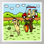 Funny Labrador Golfers Cartoon Posters