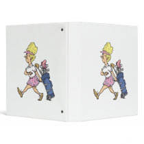 funny lady golfer cartoon graphic 3 ring binders