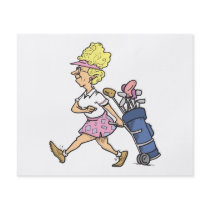 funny lady golfer cartoon graphic flyer design
