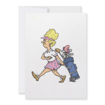 funny lady golfer cartoon graphic custom invitations