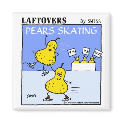 Funny Laftovers Pears Skating Cartoon Kitchen Fridge Magnet by Swisstoons