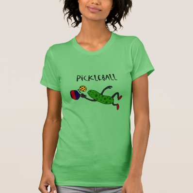 Funny Leaping Pickle Playing Pickleball Tee Shirt