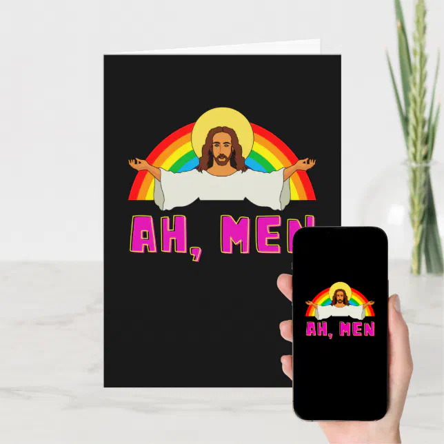 Funny LGBT Ah Man Jesus Gay Pride Rainbow Card Zazzle