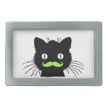 FUNNY LIME GREEN MUSTACHE VINTAGE BLACK CAT BELT BUCKLES