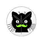 FUNNY LIME GREEN MUSTACHE VINTAGE BLACK CAT CLOCKS