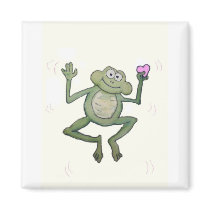 Funny Little Jumping Frog Holding Pink Heart magnets