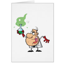 Funny Mad Scientist Holding Green Potion Greeting Cards