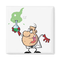 Funny Mad Scientist Holding Green Potion Fridge Magnets