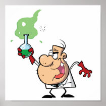 Funny Mad Scientist Holding Green Potion Posters