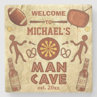 Funny Man Cave with Your Name Custom Stone Coaster