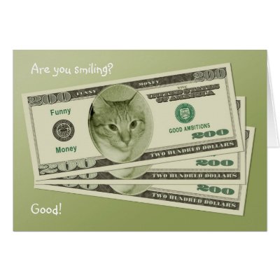 Funny Money with a cat face illustration. "Almost real" money bill of 200 Funny Money with a cat face illustration. "Almost real" money bill of 200